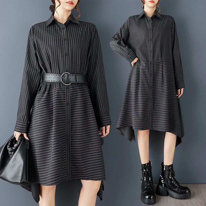 Ретро-платье свободного кроя с поясом, асимметричным пэчворком и полосатым дизайном, осенне-весеннее, женское, больших размеров, из хлопка
Ретро-платье свободного кроя с поясом, асимметричным пэчворком и полосатым дизайном, осенне-весеннее, женское, больших размеров, из хлопка