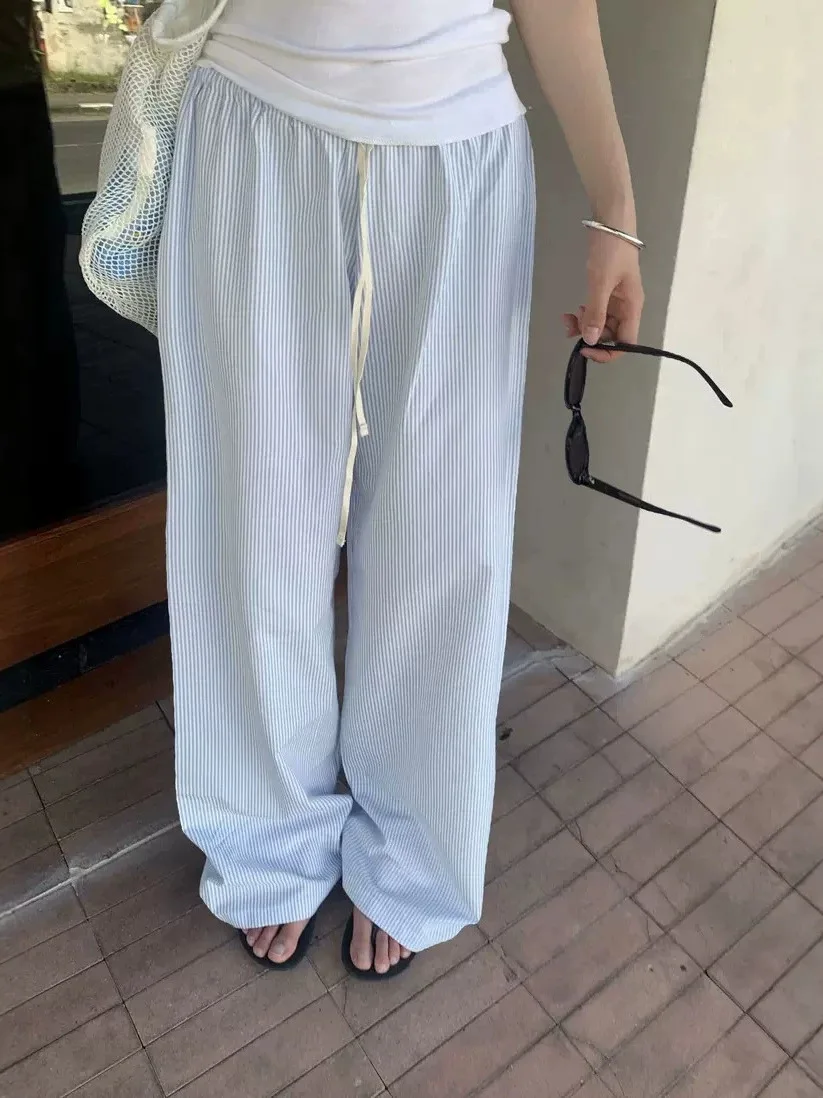 Loose Straight Leg Wide Leg Pants Korean Style Casual Striped Long Trousers Summer 2026 New Arrival Women's Cotton Pants
Loose Straight Leg Wide Leg Pants Korean Style Casual Striped Long Trousers Summer 2026 New Arrival Women's Cotton Pants