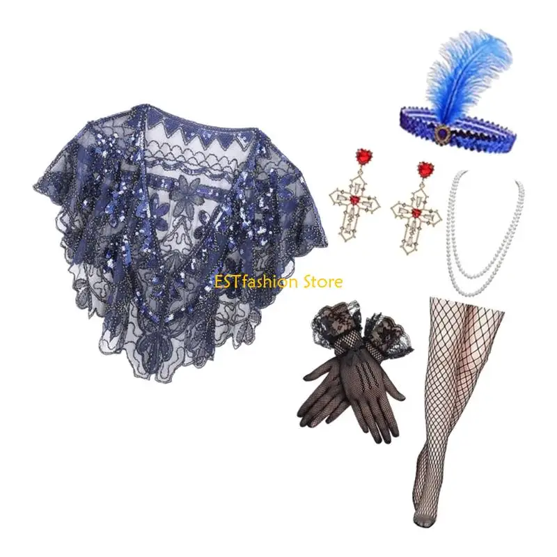 Y5GC 1920s Flapper Costume Set for Women with Sequined Shawl and Pearls Necklace Accessories for Gatsby Parties
Y5GC 1920s Flapper Costume Set for Women with Sequined Shawl and Pearls Necklace Accessories for Gatsby Parties