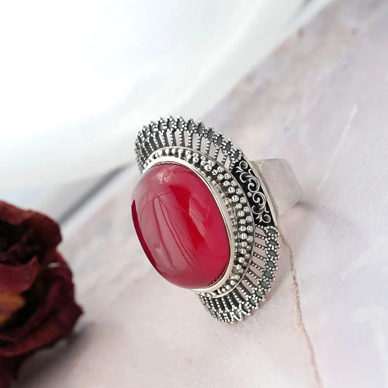 Элегантные и винтажные кольца из стерлингового серебра 925 пробы с инкрустацией из искусственного рубина, регулируемое кольцо, изысканные модные ювелирные изделия, подарок 
Элегантные и винтажные кольца из стерлингового серебра 925 пробы с инкрустацией из искусственного рубина, регулируемое кольцо, изысканные модные ювелирные изделия, подарок