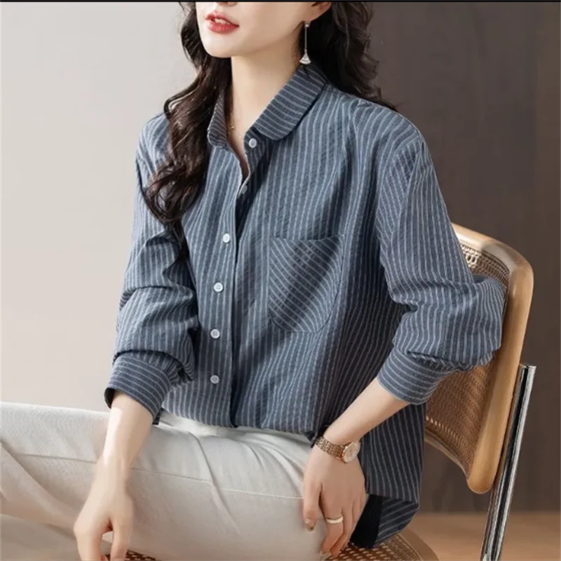 Striped Blouse Women Shirts Loose Pocket Top OL Woman Clothing Shirts Button Up Blous Fashion Cardigan Female Chiffon Shirt
Striped Blouse Women Shirts Loose Pocket Top OL Woman Clothing Shirts Button Up Blous Fashion Cardigan Female Chiffon Shirt