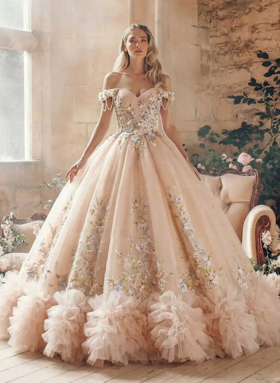 Gorgeous Floral Embroidery Blush Pink Bridal Gown Off Shoulder Ruffle Hem Ball Gown Wedding Dress Vestido De Novia Customized
Gorgeous Floral Embroidery Blush Pink Bridal Gown Off Shoulder Ruffle Hem Ball Gown Wedding Dress Vestido De Novia Customized