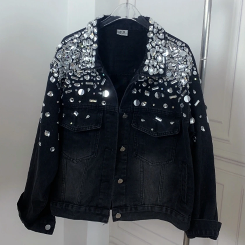 Luxury Hand-Stitched Sequins Diamonds Denim Jacket for Women New Fashion Lapel Single Breasted Washed Cotton Denim Coat
Luxury Hand-Stitched Sequins Diamonds Denim Jacket for Women New Fashion Lapel Single Breasted Washed Cotton Denim Coat