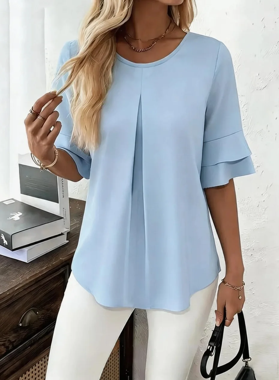 2026 summer loose slimming ruffled five quarter sleeve top shirt for women
2026 summer loose slimming ruffled five quarter sleeve top shirt for women