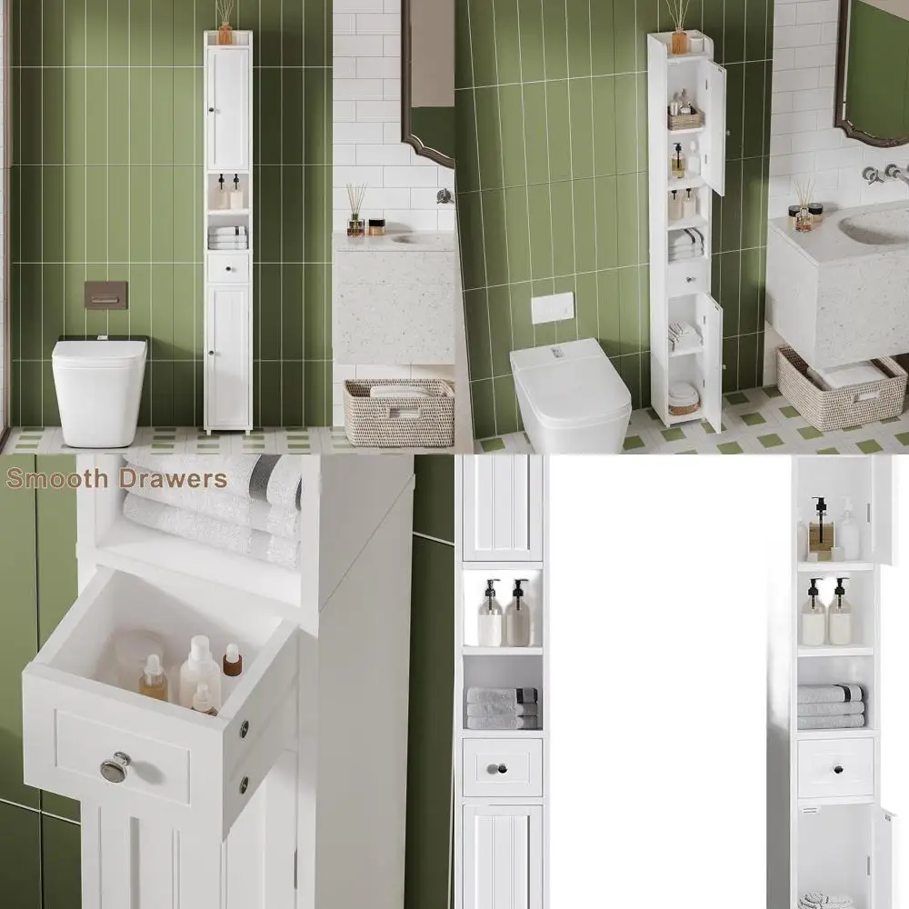 White Tall Freestanding Cabinet with Adjustable Shelves and 2 Doors for Small Bathroom Spaces
White Tall Freestanding Cabinet with Adjustable Shelves and 2 Doors for Small Bathroom Spaces