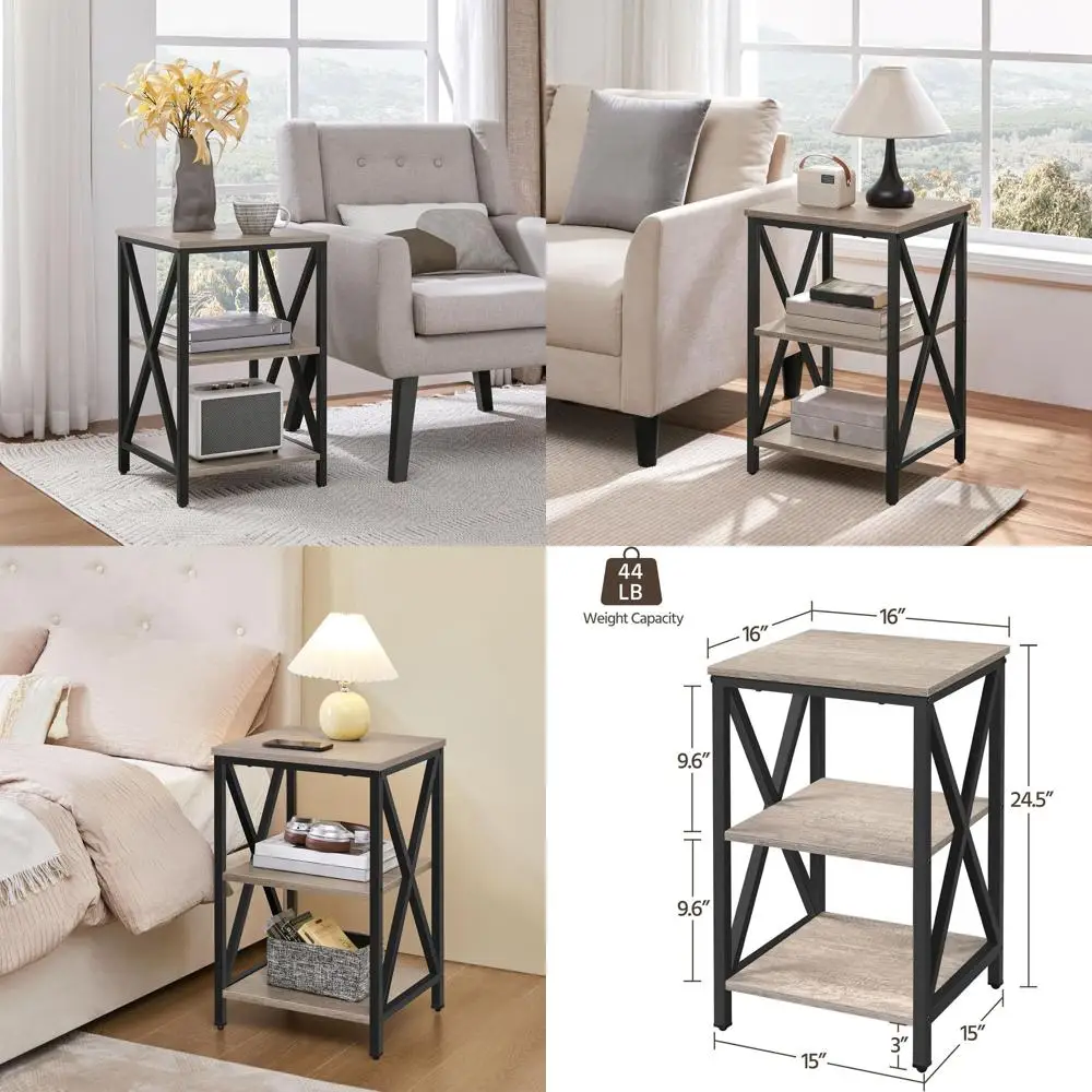 2-Piece Industrial Style 3-Tier Metal End Tables with Storage Shelves, Living Room, Easy Assembly, 16x16x24.5 in, Gray
2-Piece Industrial Style 3-Tier Metal End Tables with Storage Shelves, Living Room, Easy Assembly, 16x16x24.5 in, Gray