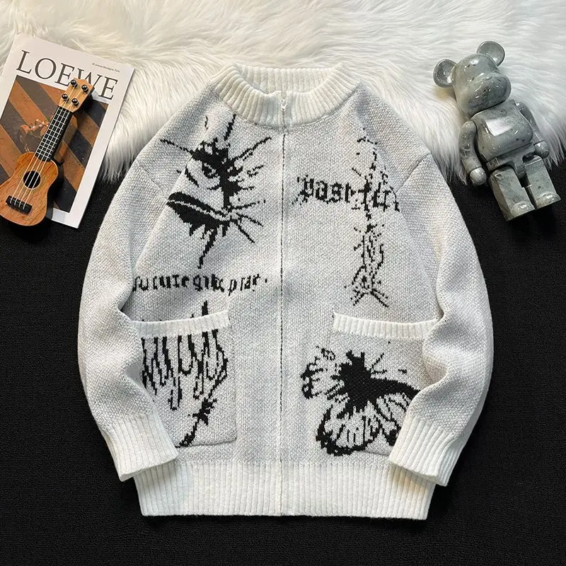 Creative Pattern Zipper Open Cardigan Sweater Men's Women's Loose Top Couple Knitted Outerwear Trendy Spring Autumn Wear
Creative Pattern Zipper Open Cardigan Sweater Men's Women's Loose Top Couple Knitted Outerwear Trendy Spring Autumn Wear