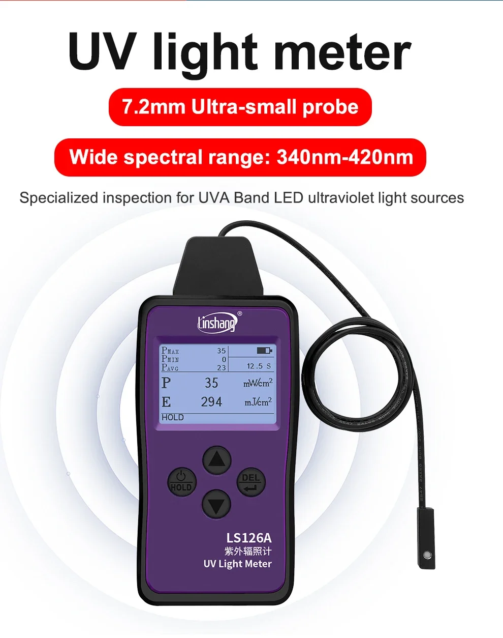 LS126A UV photometer UV irradiator, UV LED light source of ultra-small probe sensor curing machine
LS126A UV photometer UV irradiator, UV LED light source of ultra-small probe sensor curing machine
