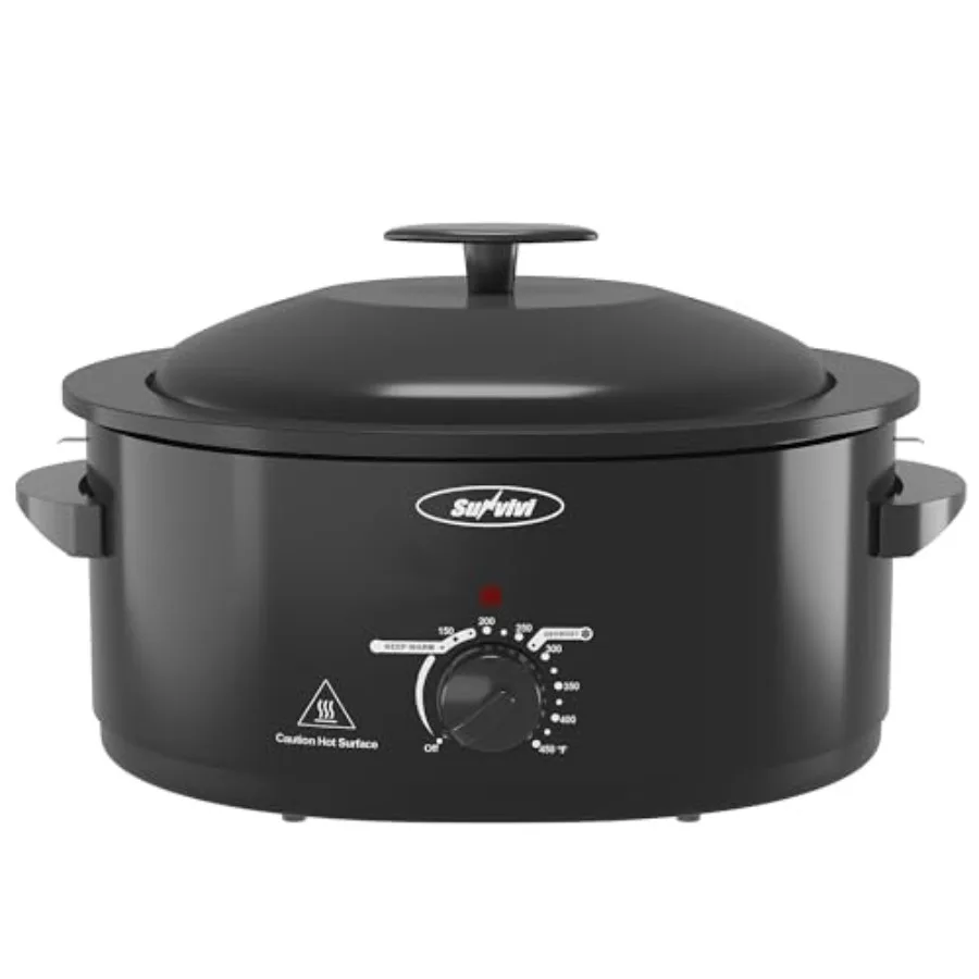 Electric 8-Quart Turkey Roaster Oven for home cooking stainless steel body with black finish self-basting lid and removable pan
Electric 8-Quart Turkey Roaster Oven for home cooking stainless steel body with black finish self-basting lid and removable pan