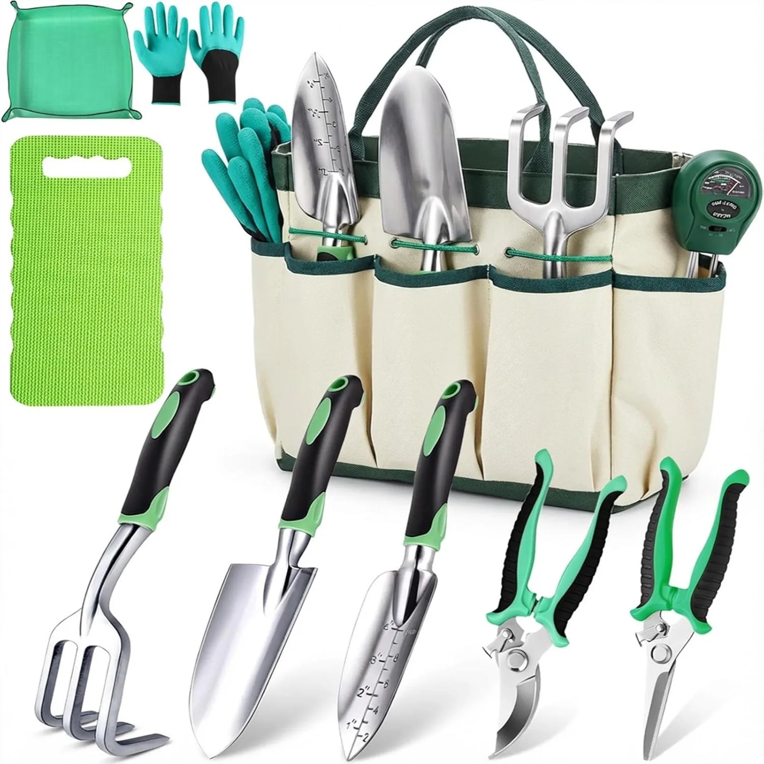 10Pcs Heavy-Duty Garden Tools Set for Beginners with Soil Tester, Repotting Mat & Kneeling Pad
10Pcs Heavy-Duty Garden Tools Set for Beginners with Soil Tester, Repotting Mat & Kneeling Pad