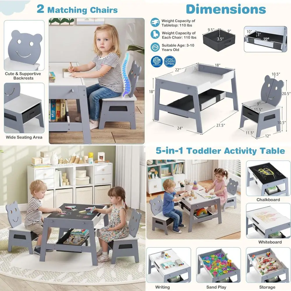 Multifunctional Art Desk with Chalkboard, Whiteboard, Hooks, Storage for Kids 3+, Gray, 27.5 x 24 x 18
Multifunctional Art Desk with Chalkboard, Whiteboard, Hooks, Storage for Kids 3+, Gray, 27.5 x 24 x 18