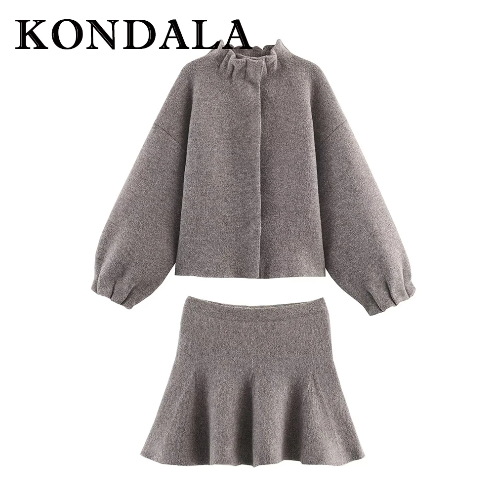 KONDALA 2025 Autumn Women Chic Knit Suits Single Breasted Pilot Jacket+Elastic Waist Mini Skirts Vintage Female Fashion Suits
KONDALA 2025 Autumn Women Chic Knit Suits Single Breasted Pilot Jacket+Elastic Waist Mini Skirts Vintage Female Fashion Suits