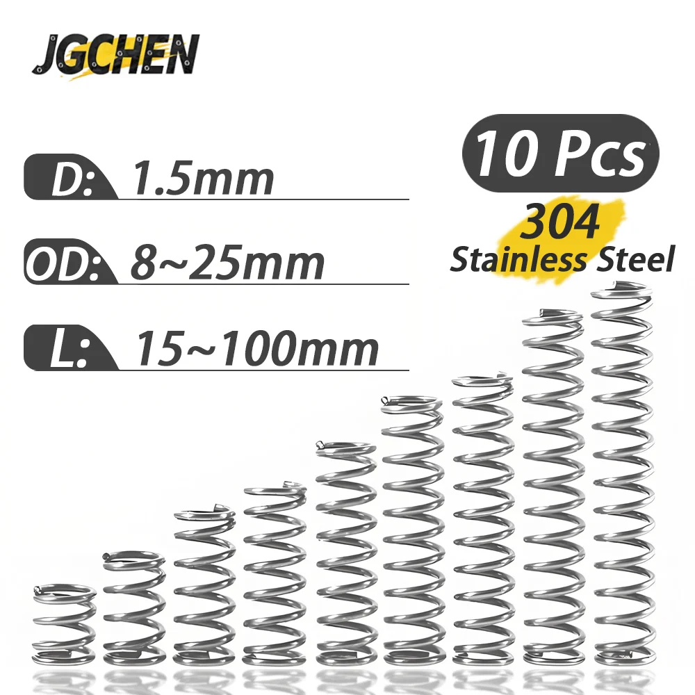 10 Pcs 1.5mm Stainless Steel Compression Springs Coil 304 Steel for Machinery Automotive Durable Elastic Pressure Release Spring
10 Pcs 1.5mm Stainless Steel Compression Springs Coil 304 Steel for Machinery Automotive Durable Elastic Pressure Release Spring
