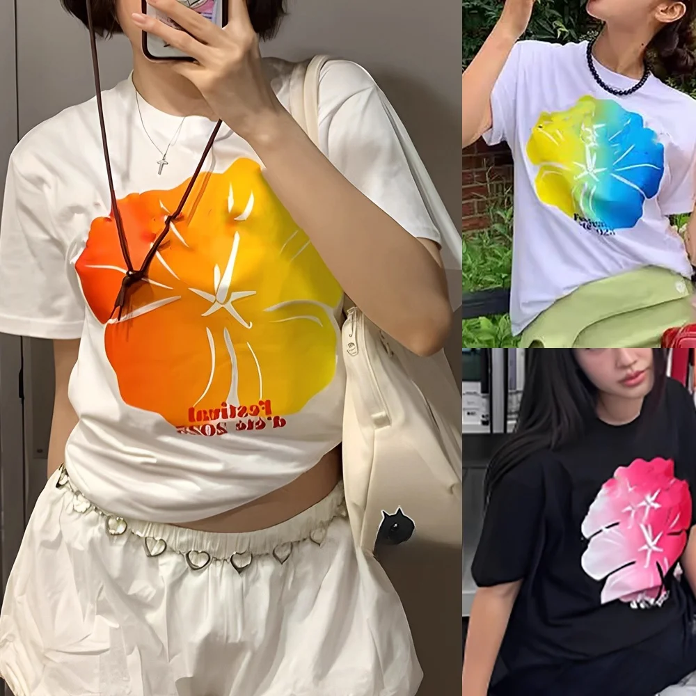 Loose ex ort Sve T-irt Korean Letter Print Casual Street Sle Cotton Sweat Absorbent Regular Fit round Ne Tee 
Loose ex ort Sve T-irt Korean Letter Print Casual Street Sle Cotton Sweat Absorbent Regular Fit round Ne Tee