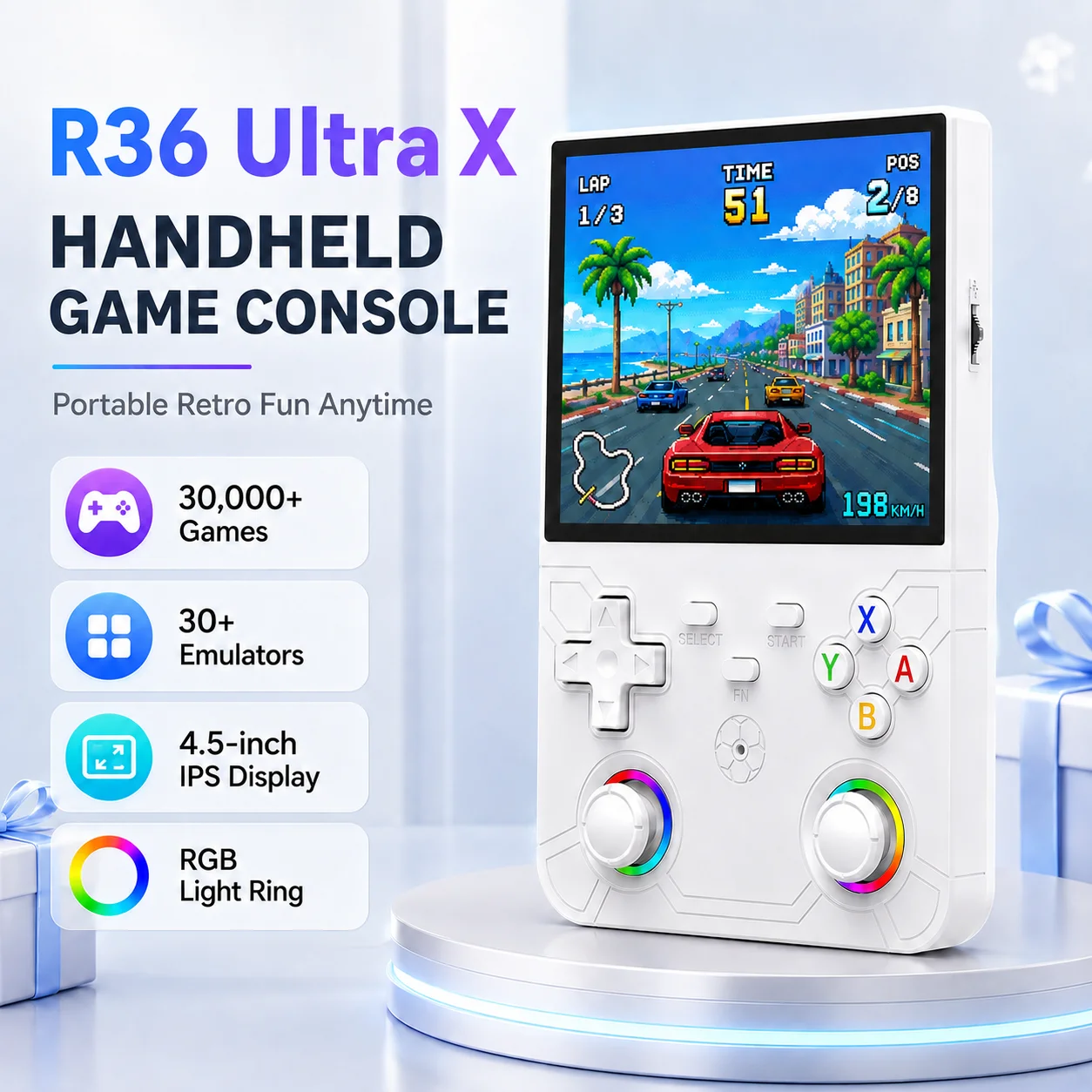 R36 Ultra X Portable Game Console 4.5 Inch IPS Display 20000+ Built-in Games Vibration Motor 3000mAh Long Battery Life Gifts
R36 Ultra X Portable Game Console 4.5 Inch IPS Display 20000+ Built-in Games Vibration Motor 3000mAh Long Battery Life Gifts