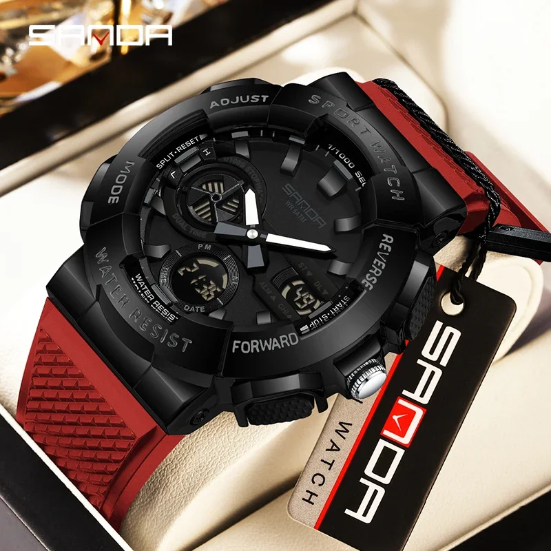 SANDA новые спортивные мужские военные часы с двойным дисплеем, секундомер, спортивные водонепроницаемые наручные часы, электронный будильник, кварцевые мужские часы
SANDA новые спортивные мужские военные часы с двойным дисплеем, секундомер, спортивные водонепроницаемые наручные часы, электронный будильник, кварцевые мужские часы