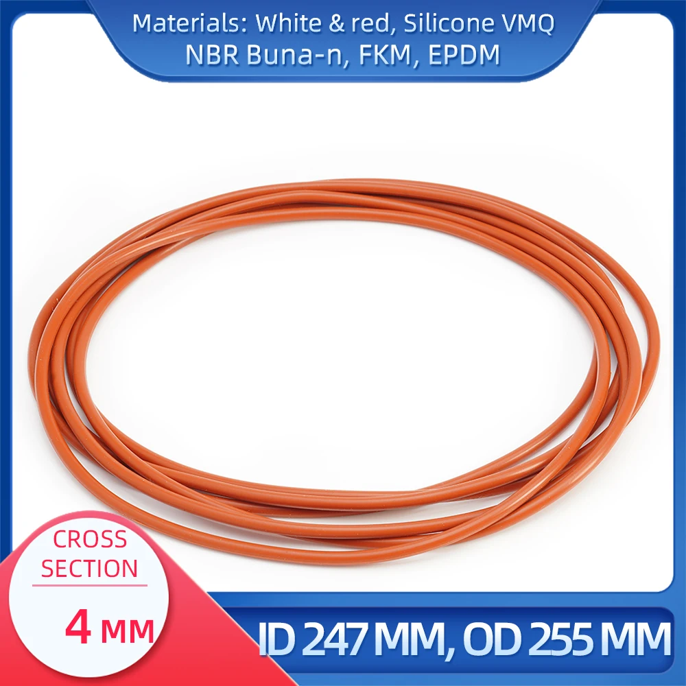 O Ring CS 4 mm ID 247 mm OD 255 mm Material With Silicone VMQ NBR FKM EPDM ORing Seal Gask
O Ring CS 4 mm ID 247 mm OD 255 mm Material With Silicone VMQ NBR FKM EPDM ORing Seal Gask