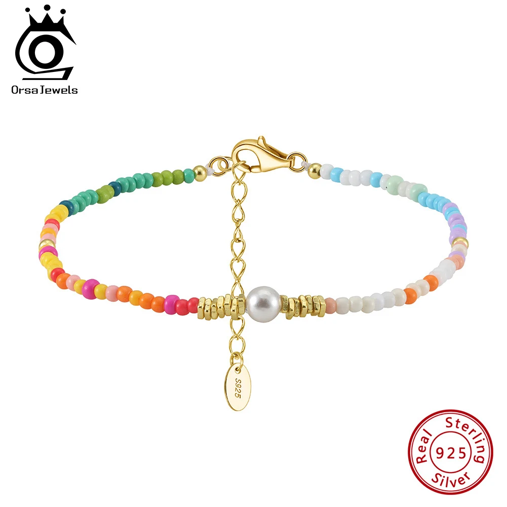 ORSA JEWELS Natural Shell Pearl Chain Bracelet with Colorful Beads 925 Silver Bohemian Shell Pearls Bangle with 2mm Small Beaded
ORSA JEWELS Natural Shell Pearl Chain Bracelet with Colorful Beads 925 Silver Bohemian Shell Pearls Bangle with 2mm Small Beaded