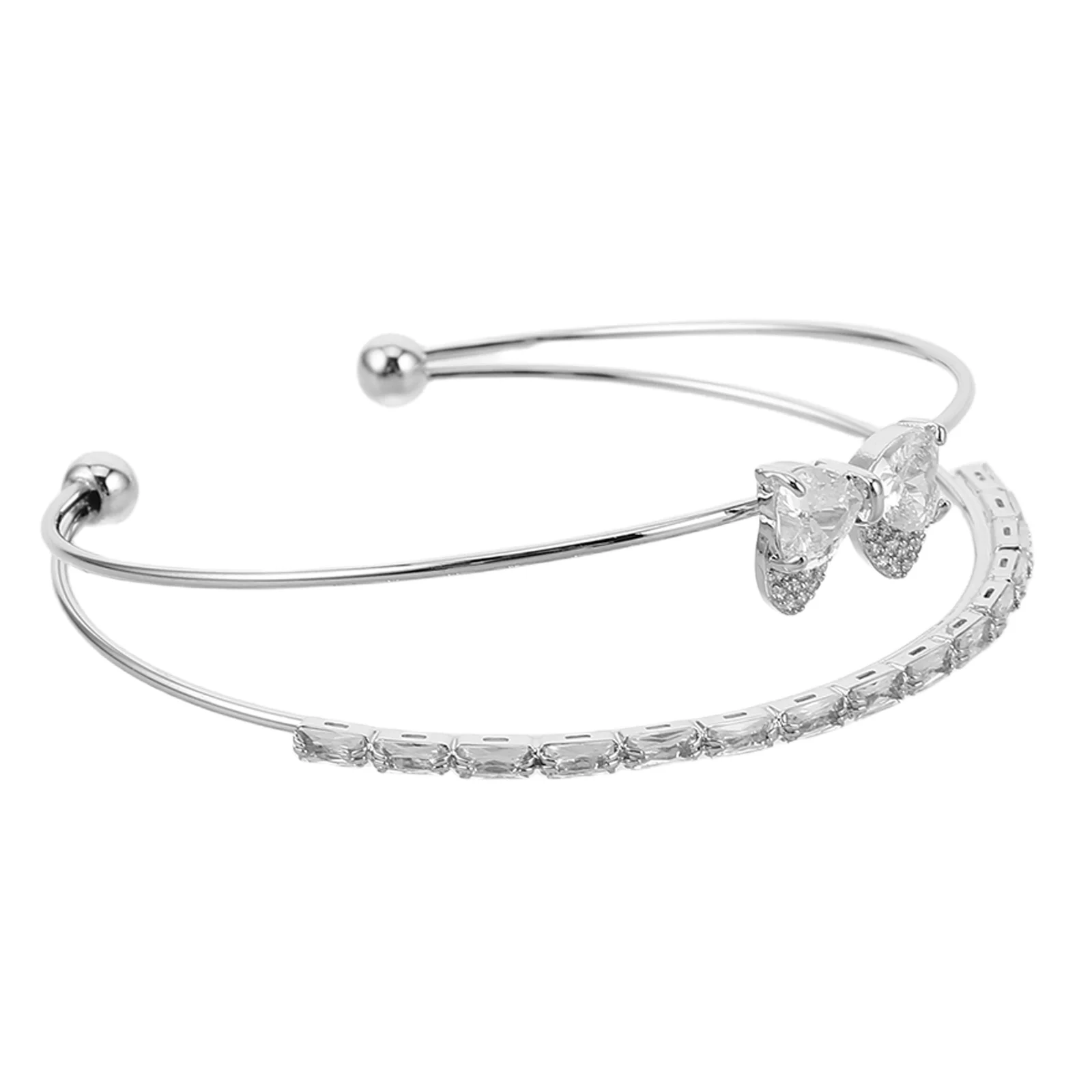 Rhinestone Bow Knot Bracelet Adjustable Double Layer Copper Zircon Bangle Jewelry for Women Girls Prom Wedding Parties
Rhinestone Bow Knot Bracelet Adjustable Double Layer Copper Zircon Bangle Jewelry for Women Girls Prom Wedding Parties
