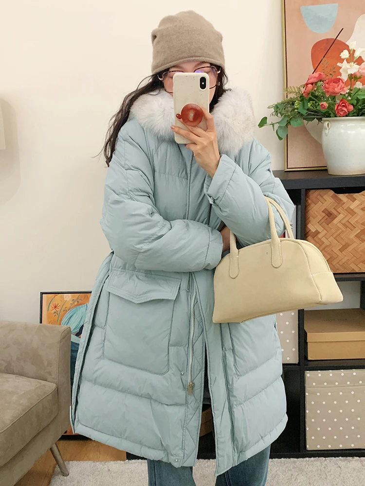 Women's Goose down Puffer Jaet with Hood Thiened Large Fur Collar Mid-Length Belted Winter Outerwear Warm And Fluffy
Women's Goose down Puffer Jaet with Hood Thiened Large Fur Collar Mid-Length Belted Winter Outerwear Warm And Fluffy