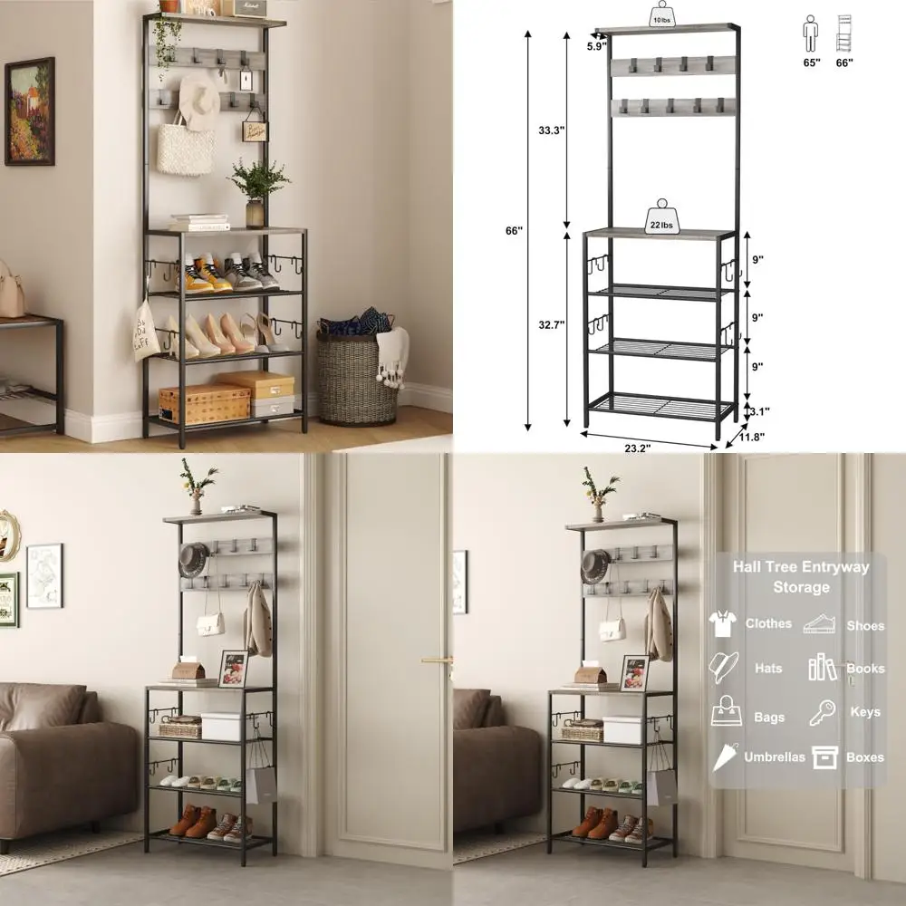 5-Tier Shoe Storage and Coat Rack with 9 Hooks, Freestanding Entryway Organizer for Hallway and Home
5-Tier Shoe Storage and Coat Rack with 9 Hooks, Freestanding Entryway Organizer for Hallway and Home