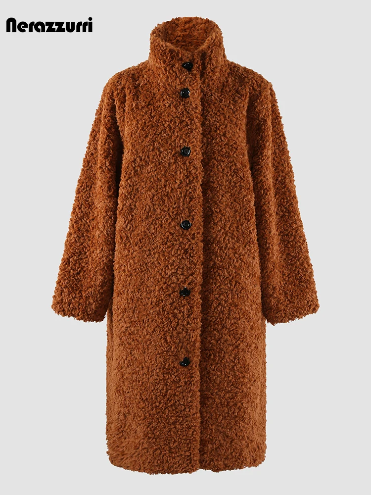 Nerazzurri Autumn Winter Long Oversized Brown Warm Soft Faux Fur Coat Women Stand Collar Button Loose Casual Korean Fashion 2024
Nerazzurri Autumn Winter Long Oversized Brown Warm Soft Faux Fur Coat Women Stand Collar Button Loose Casual Korean Fashion 2024
