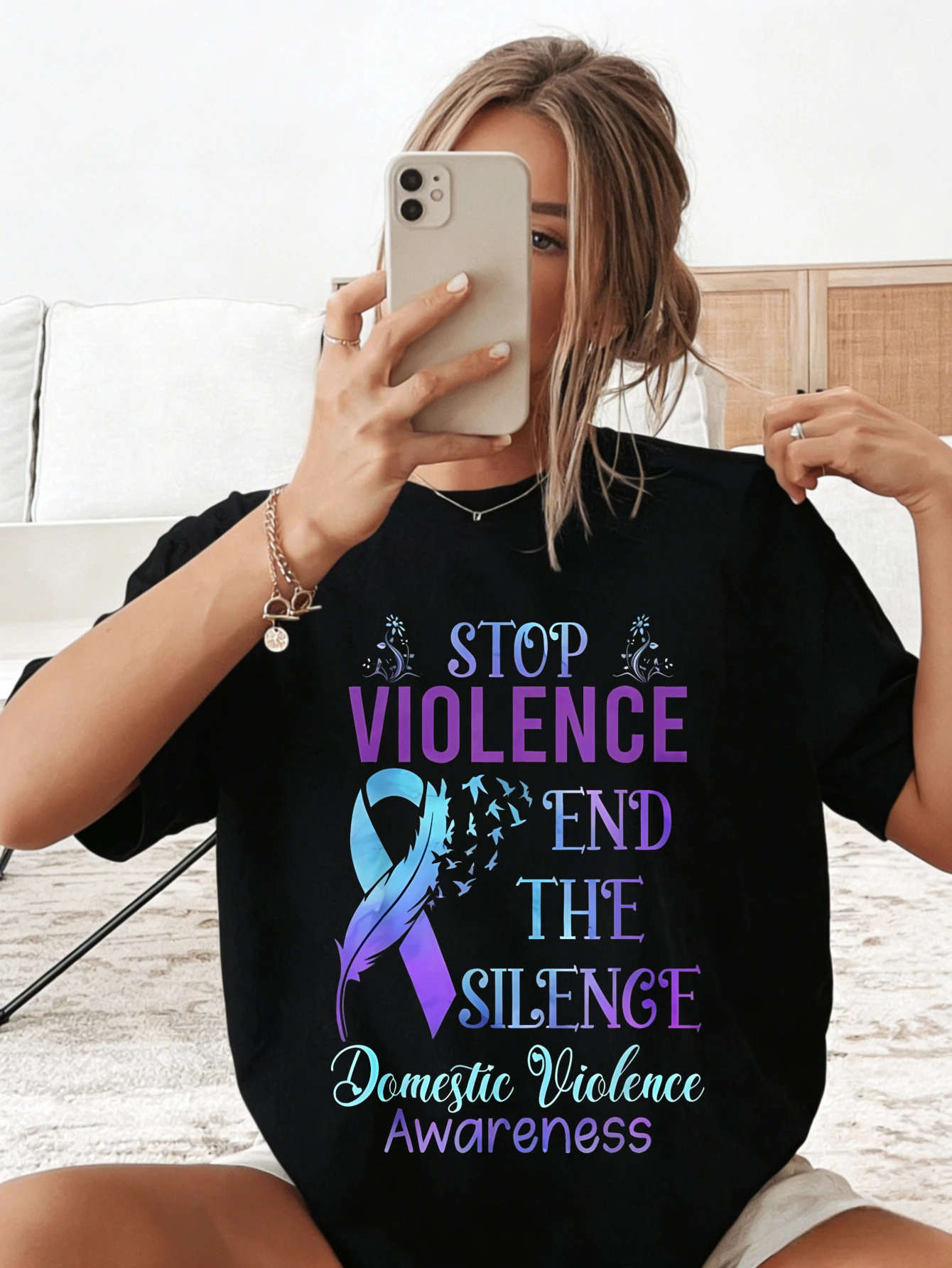 Women Cotton Oversized Graphic T Shirt - Stop Violence Domestic Violence Awareness Summer Casual T Shirt for Her
Women Cotton Oversized Graphic T Shirt - Stop Violence Domestic Violence Awareness Summer Casual T Shirt for Her