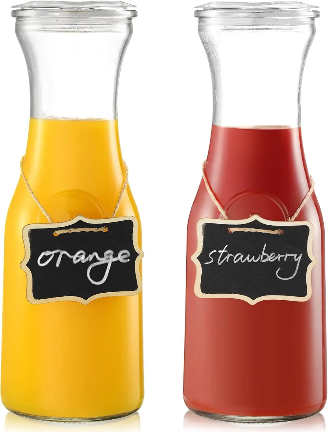 Set of 2 Glass Carafes with Lids for Mimosa Bar, Brunch, Cold Drinks, Iced Tea, Lemonade, Wine - Includes 2 Wooden Chalkboard
Set of 2 Glass Carafes with Lids for Mimosa Bar, Brunch, Cold Drinks, Iced Tea, Lemonade, Wine - Includes 2 Wooden Chalkboard