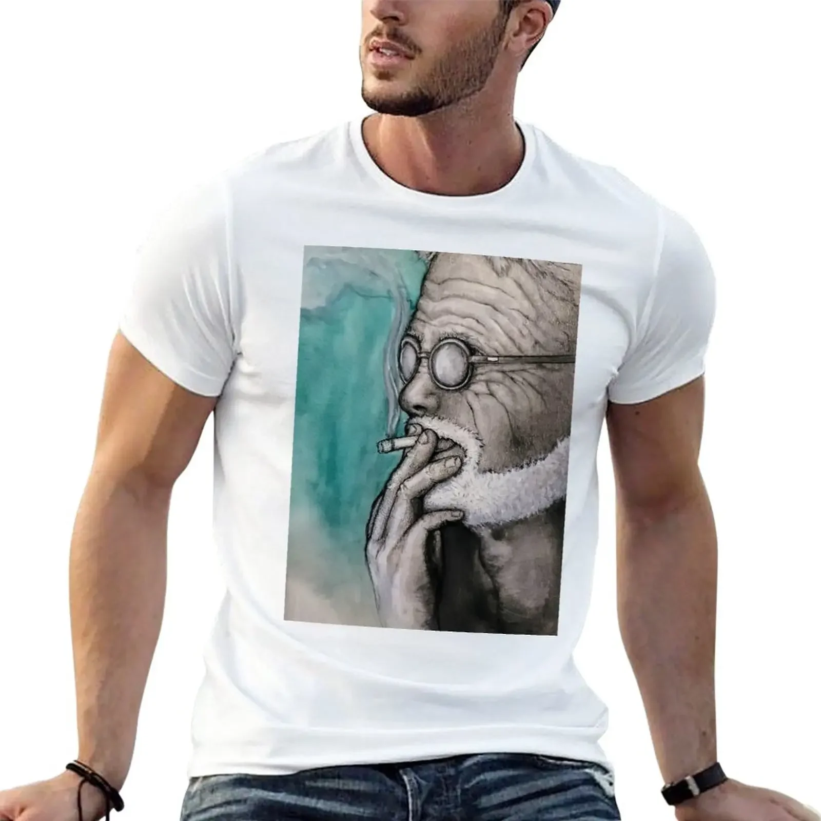 Wrinkled Old man with Glasses Smoking Mixed Media Painting T-Shirt quick drying Short sleeve tee clothes for men 
Wrinkled Old man with Glasses Smoking Mixed Media Painting T-Shirt quick drying Short sleeve tee clothes for men
