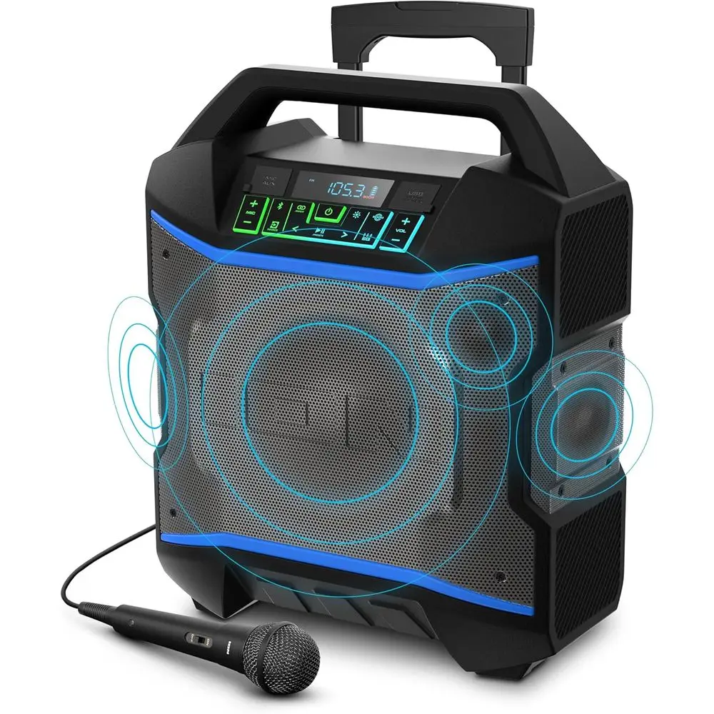 Block Rocker - Portable Bluetooth Outdoor Party Speaker with Karaoke Micrope, Battery, 4 Speakers, Radio, USB Port, App, Water-R
Block Rocker - Portable Bluetooth Outdoor Party Speaker with Karaoke Micrope, Battery, 4 Speakers, Radio, USB Port, App, Water-R
