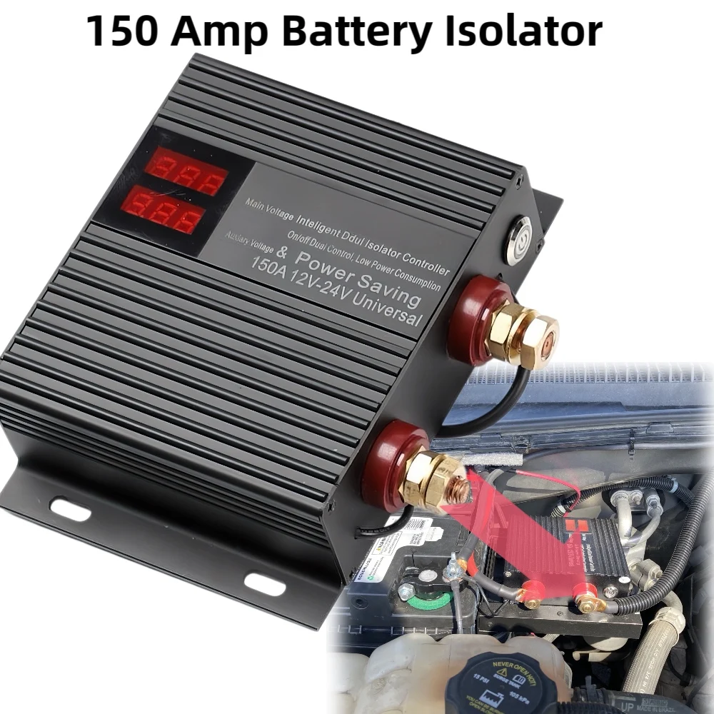 150 AMP Dual Battery Smart Isolator Universal 12V/24V VSR for Marine RV UTV Car Boat Truck, Starter & Charge Relay, Auto Protect
150 AMP Dual Battery Smart Isolator Universal 12V/24V VSR for Marine RV UTV Car Boat Truck, Starter & Charge Relay, Auto Protect