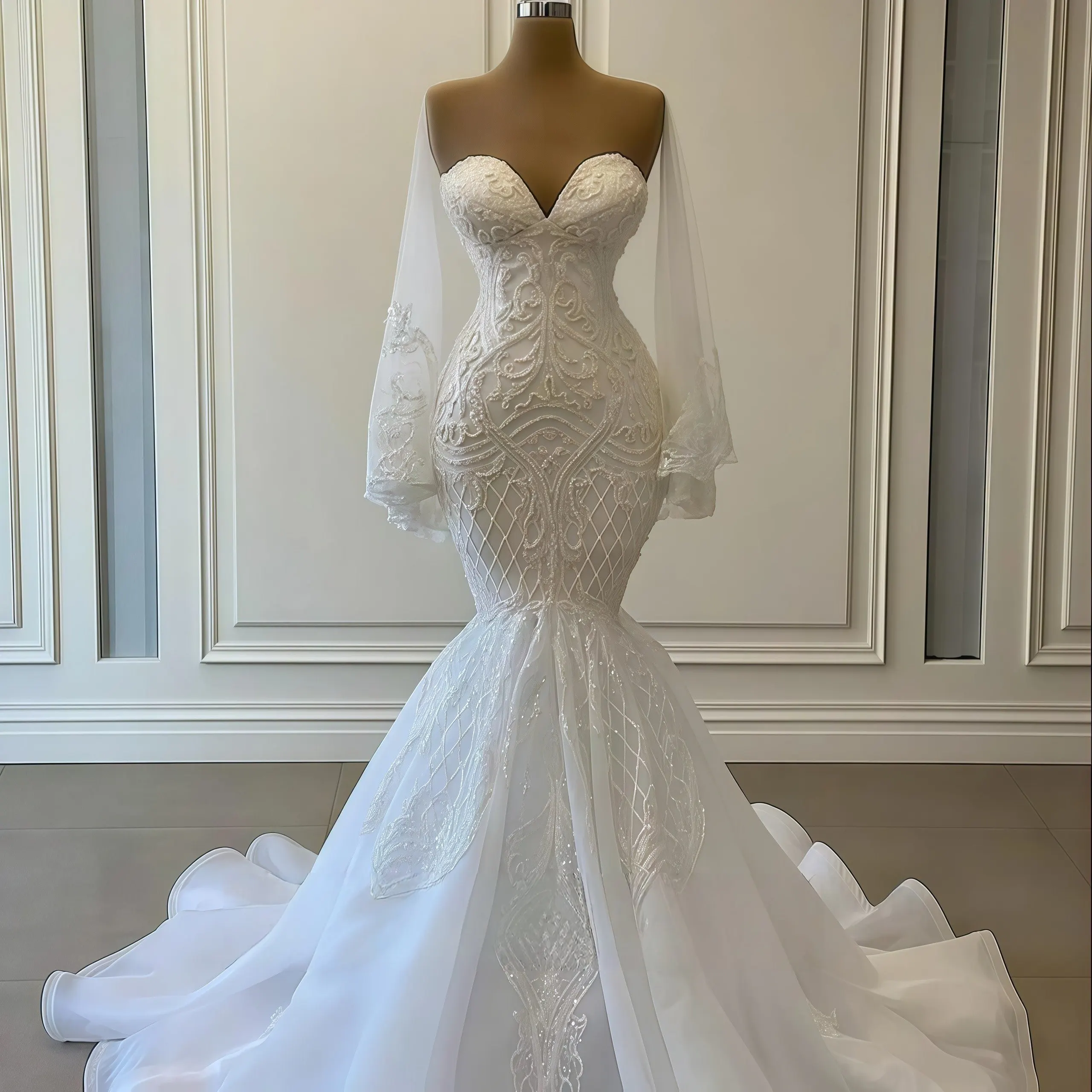 Customized Exquisite Sweetheart Mermaid Wedding Dresses Fly Sleeves 2026 Full Pearls Beads Bridal Gowns Vestido De Novia
Customized Exquisite Sweetheart Mermaid Wedding Dresses Fly Sleeves 2026 Full Pearls Beads Bridal Gowns Vestido De Novia
