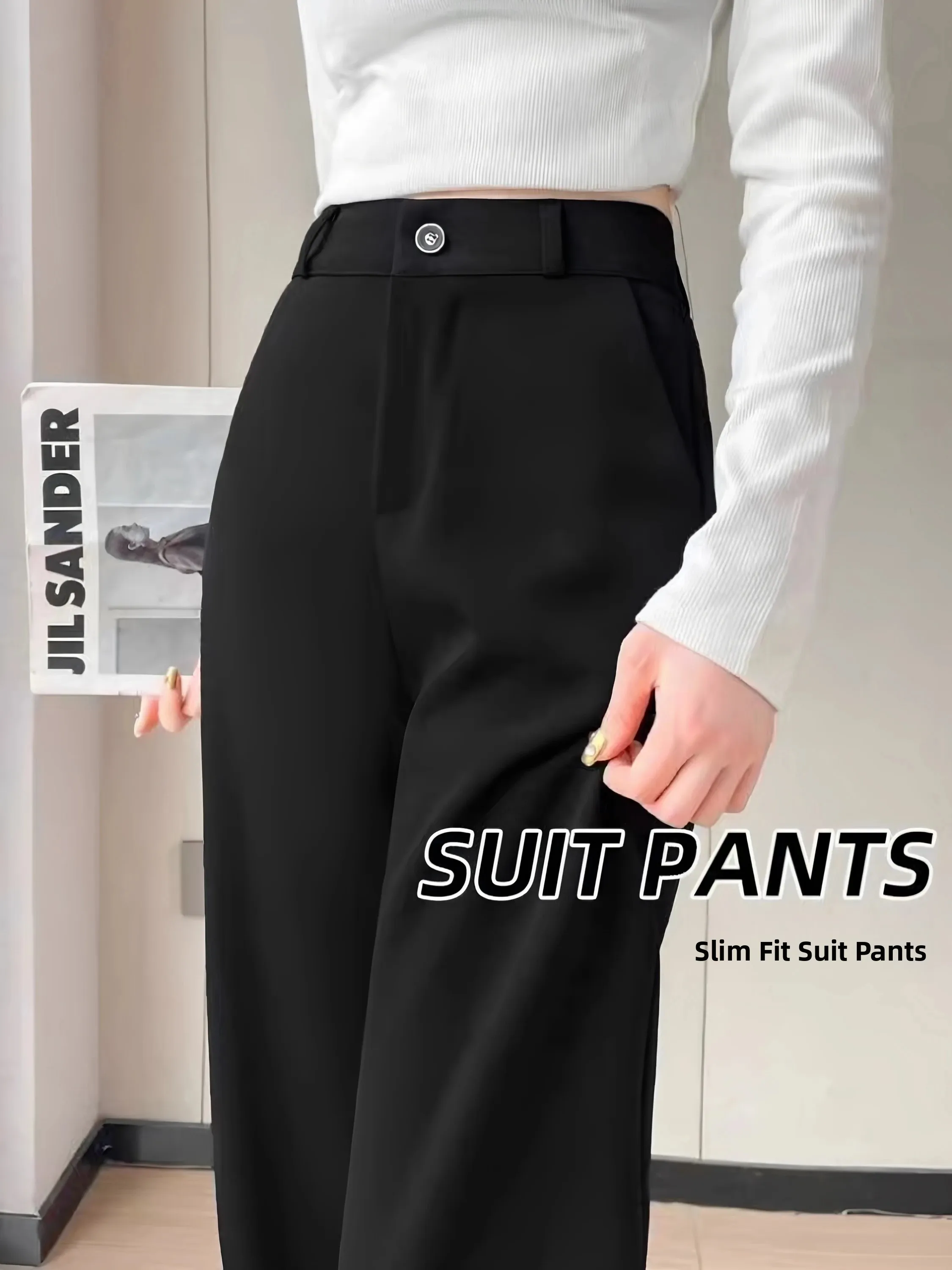Professional Women's Black Slim Straight Leg Pants Drapey Style High Waist Polyester Fiber No Ironing Required Office Wear
Professional Women's Black Slim Straight Leg Pants Drapey Style High Waist Polyester Fiber No Ironing Required Office Wear