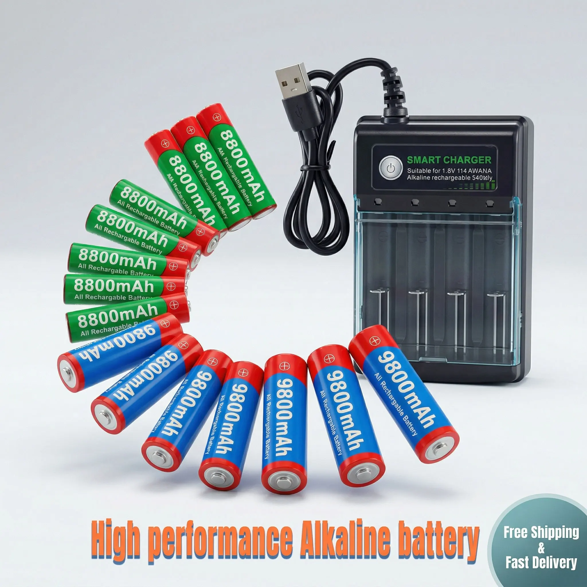 High Performance Smart Charger Set 1.5V AA9800mAh AAA8800mAh Rechargeable Battery for Computer Clock Radio Game Toys
High Performance Smart Charger Set 1.5V AA9800mAh AAA8800mAh Rechargeable Battery for Computer Clock Radio Game Toys