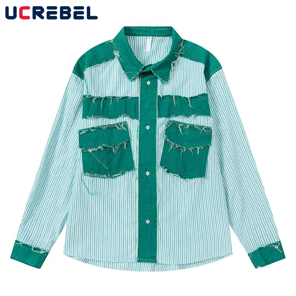 Striped Patchwork Long Sleeve Shirts Mens Raw Edge Pocket Retro High Street Spring Loose Lapel Single Breasted Shirts
Striped Patchwork Long Sleeve Shirts Mens Raw Edge Pocket Retro High Street Spring Loose Lapel Single Breasted Shirts