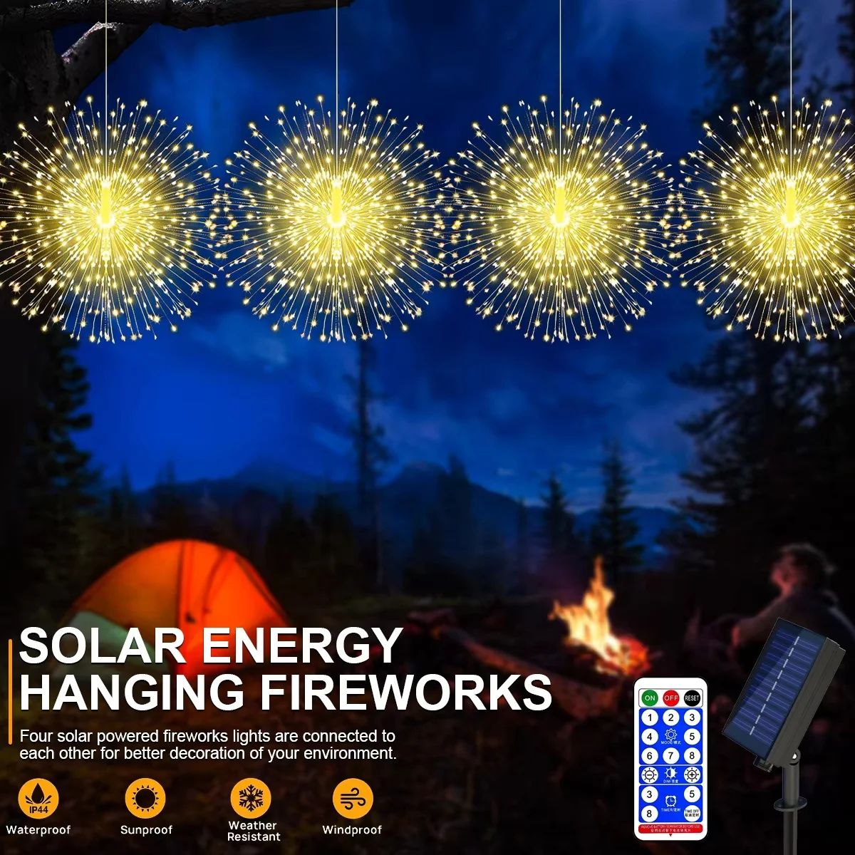 1Set 4 In 1 Hanging Solar Fireworks Lights, Christmas Star Burst Lights, Outdoor Waterproof Lights, 8Modes Remote Fairy Light
1Set 4 In 1 Hanging Solar Fireworks Lights, Christmas Star Burst Lights, Outdoor Waterproof Lights, 8Modes Remote Fairy Light