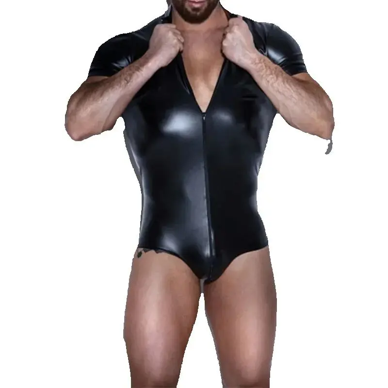 S-3XL Men Wet Look Faux Leather Bodysuit Gay Underwear Stage Dance Plus Size Short Sleeves Stripper PVC Tight Body Jumpsuit
S-3XL Men Wet Look Faux Leather Bodysuit Gay Underwear Stage Dance Plus Size Short Sleeves Stripper PVC Tight Body Jumpsuit