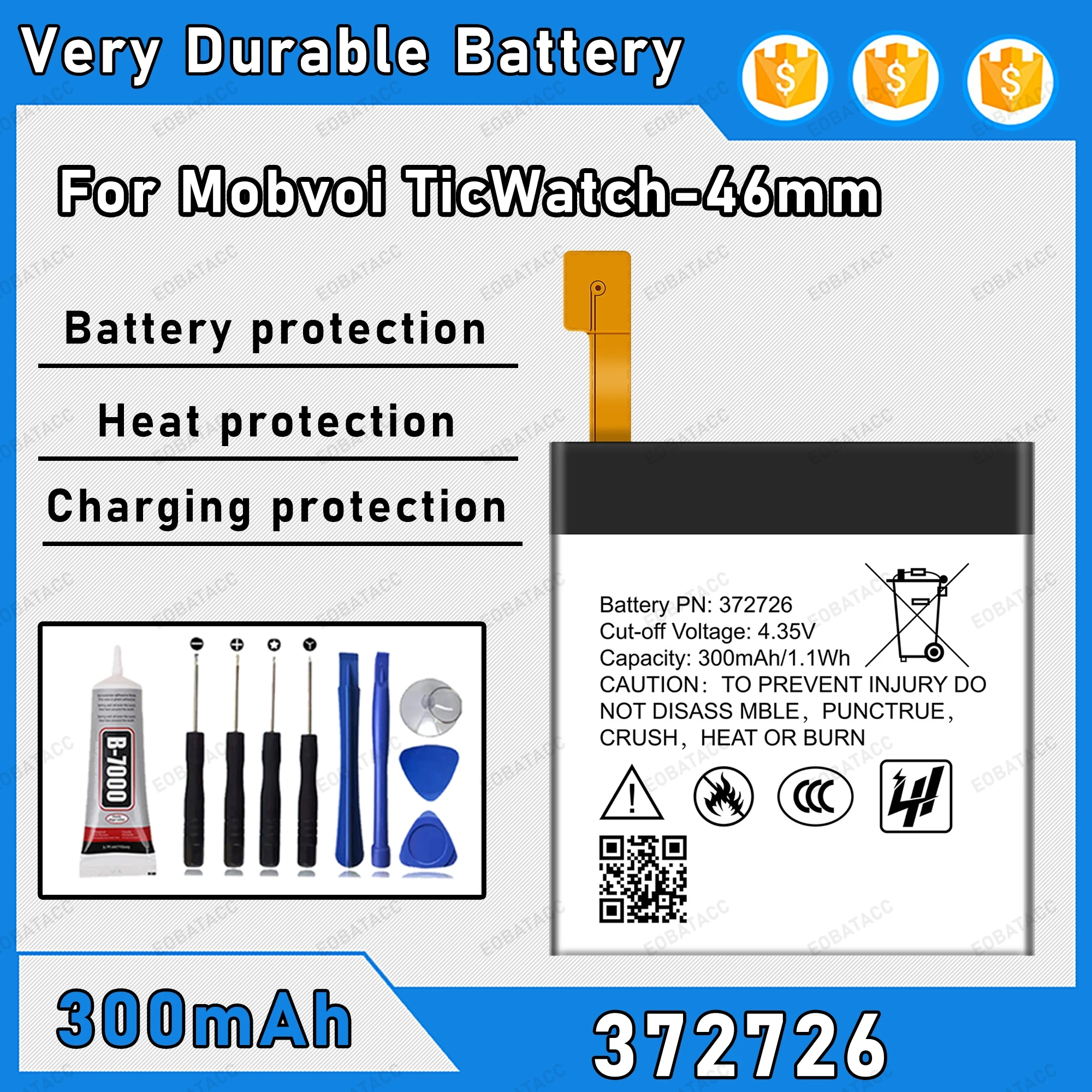 300mAh 100% New 372726 Battery For TicWatch 46mm Replacement Bateria+Free Tools
300mAh 100% New 372726 Battery For TicWatch 46mm Replacement Bateria+Free Tools