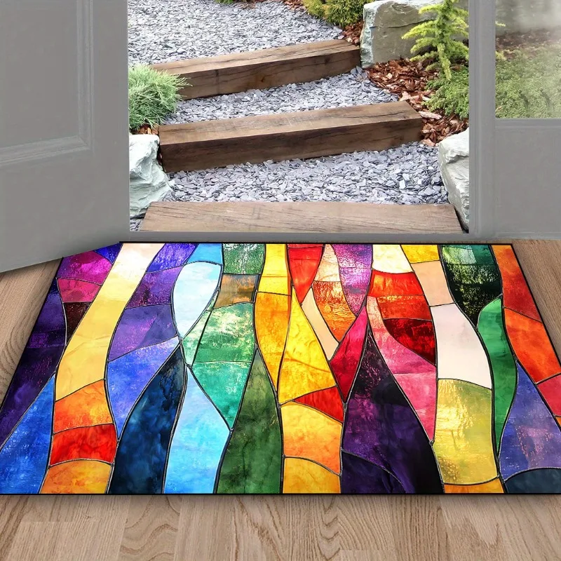 Colorful Abstract Stained Glass Pattern Anti Slip and Washable Indoor and Outdoor Entrance Door Mat, Fashionable Home Decoration
Colorful Abstract Stained Glass Pattern Anti Slip and Washable Indoor and Outdoor Entrance Door Mat, Fashionable Home Decoration