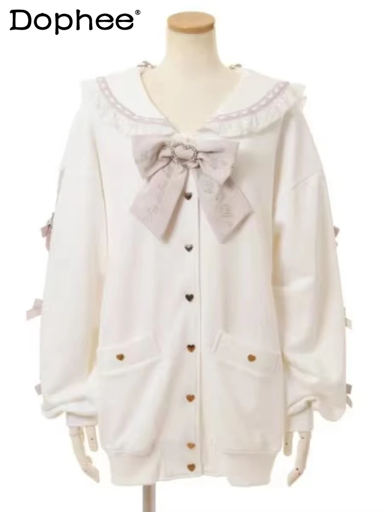 Japanese Sweet Sweatshirts Long Sleeve Love Rhinestone Strap Bow Sailor Collar Bows Jacket Loose Mid Length Single Breasted Coat
Japanese Sweet Sweatshirts Long Sleeve Love Rhinestone Strap Bow Sailor Collar Bows Jacket Loose Mid Length Single Breasted Coat