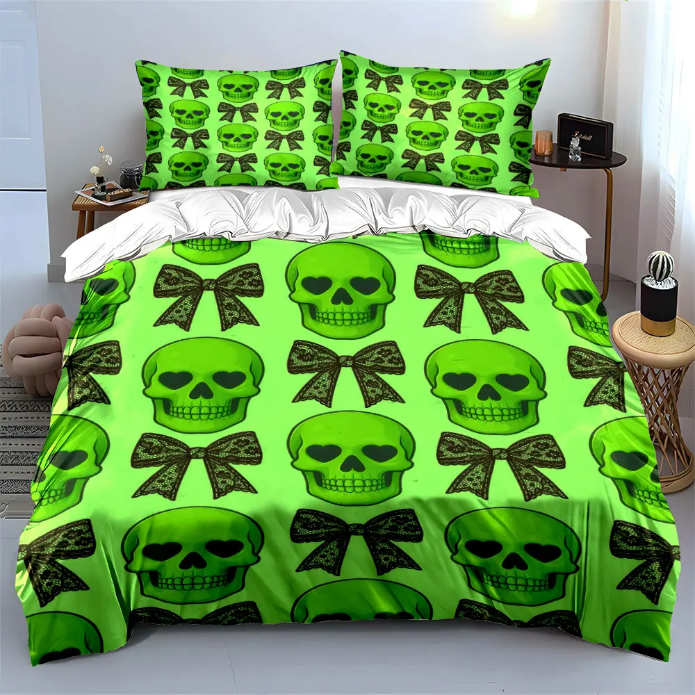 "Green Skull Bow Decor Set" Bedding Set with 1 Duvet Cover 2 Pillowcases Single Double King Queen, Gift
"Green Skull Bow Decor Set" Bedding Set with 1 Duvet Cover 2 Pillowcases Single Double King Queen, Gift