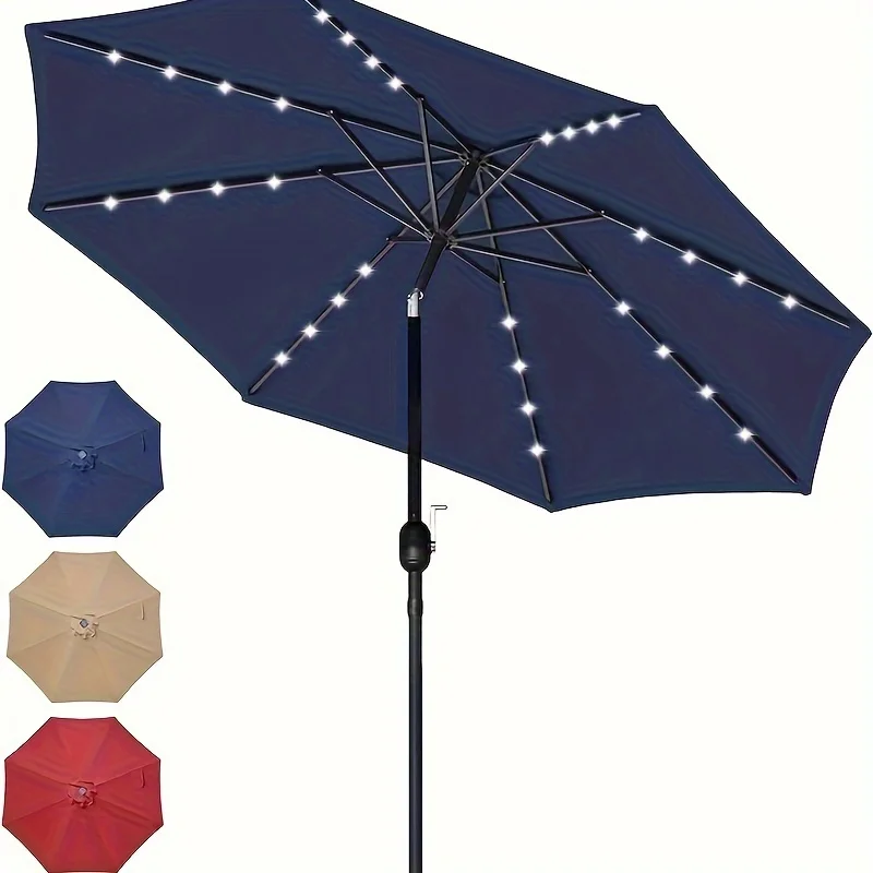 9' Solar Umbrella 32 LED Lighted Patio Umbrella Table Market Umbrella With Push Button Tilt/Crank Outdoor Umbrella For Garden, Deck, Backyard And Pool, Dark Blue/Tan/RED
9' Solar Umbrella 32 LED Lighted Patio Umbrella Table Market Umbrella With Push Button Tilt/Crank Outdoor Umbrella For Garden, Deck, Backyard And Pool, Dark Blue/Tan/RED