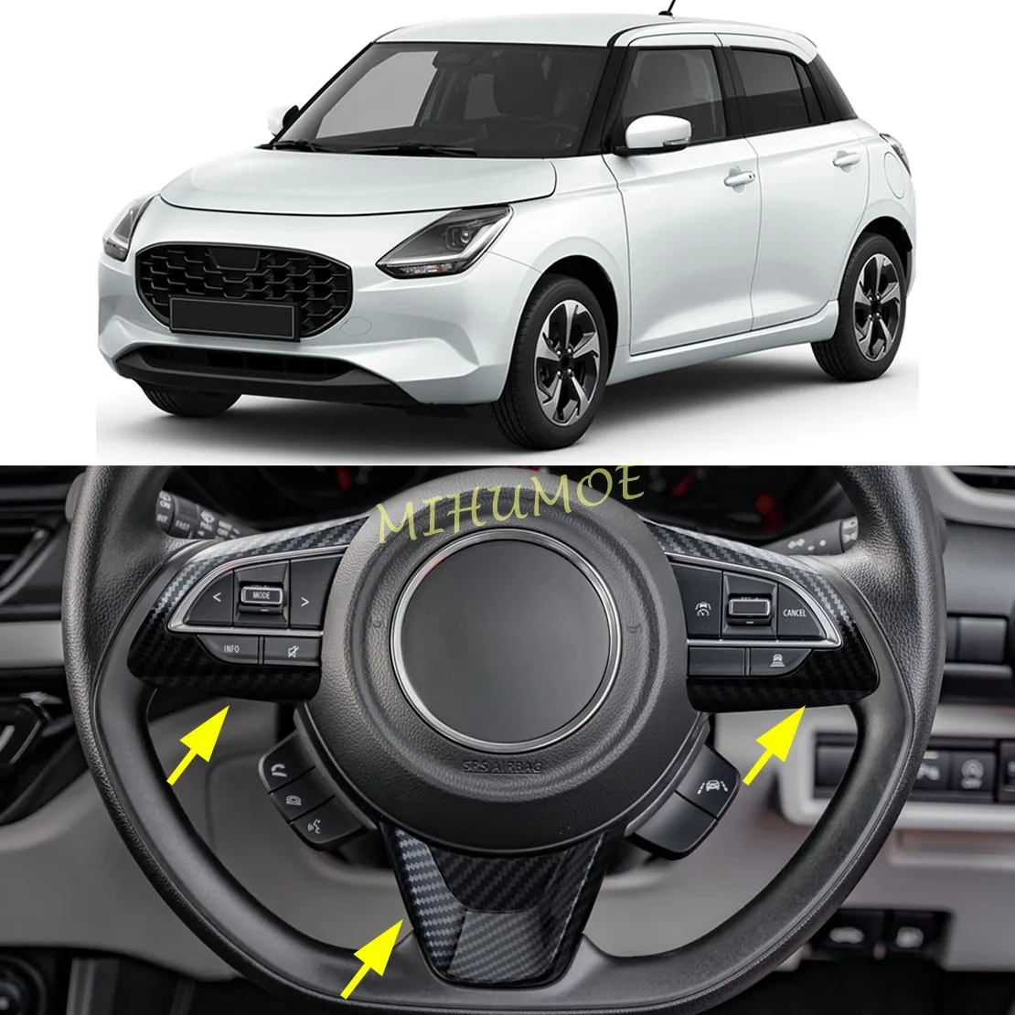 ABS Car Steering Wheel Decoration Panel Trim For 2024-2025 Suzuki Swift Carbon Fiber car accessories
ABS Car Steering Wheel Decoration Panel Trim For 2024-2025 Suzuki Swift Carbon Fiber car accessories