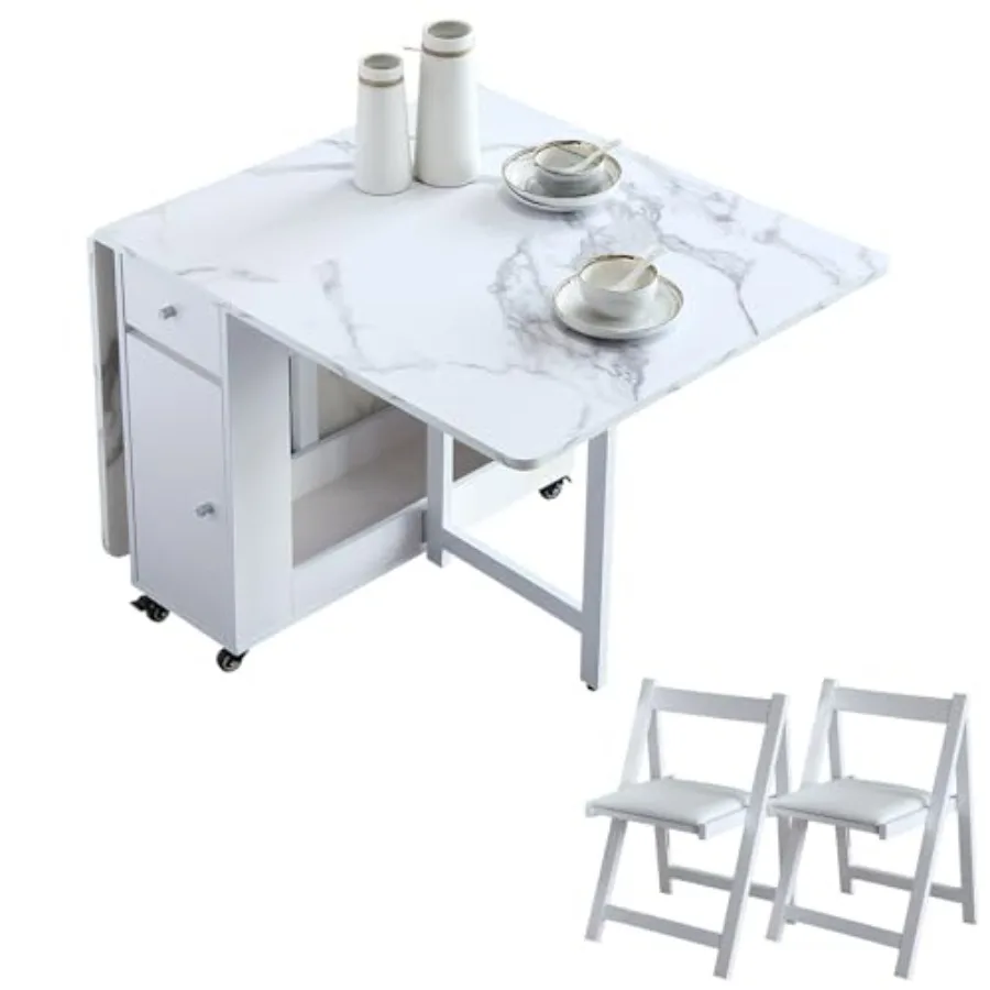 Drop Leaf Folding Dining Table with 2 Folding Chairs for Kitchen, Dining Room, Apartment: White Wood Space-Saving Expandable Fo
Drop Leaf Folding Dining Table with 2 Folding Chairs for Kitchen, Dining Room, Apartment: White Wood Space-Saving Expandable Fo