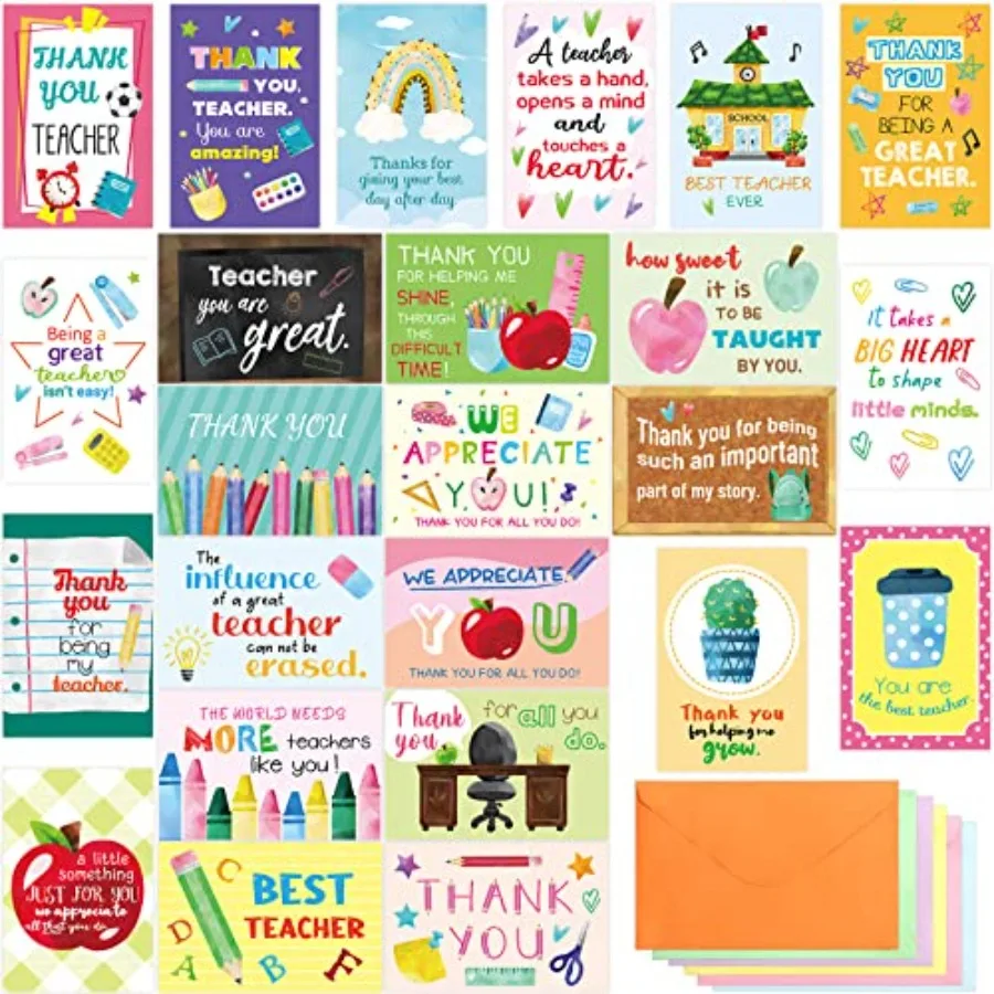24Pcs Thank You Cards for Teachers with Envelopes and Stickers Watercolor Teacher Appreciation Cards Bulk Assortment for Apprec
24Pcs Thank You Cards for Teachers with Envelopes and Stickers Watercolor Teacher Appreciation Cards Bulk Assortment for Apprec