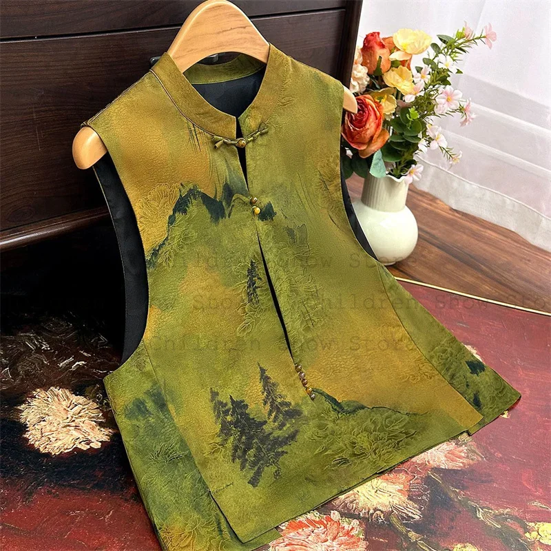 Women Luxury Sleeveless Print Tang Clothes Summer Autumn New Hanfu Qipao Costume Mandarin Collar 2025 Vintage Buttoned Vest Top
Women Luxury Sleeveless Print Tang Clothes Summer Autumn New Hanfu Qipao Costume Mandarin Collar 2025 Vintage Buttoned Vest Top