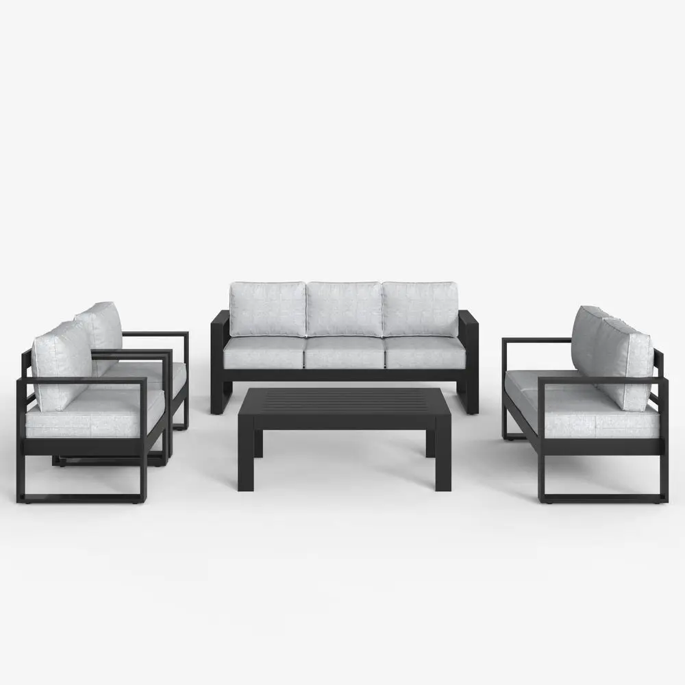 5 Pieces Aluminum Outdoor Patio Furniture Set, Metal Modern Conversation Sofa Set with Coffee Table and Washable Thick Cushions
5 Pieces Aluminum Outdoor Patio Furniture Set, Metal Modern Conversation Sofa Set with Coffee Table and Washable Thick Cushions