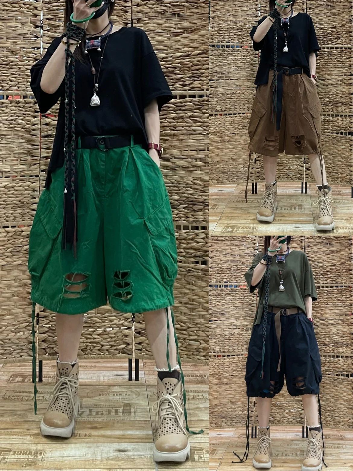 Fashionable Ripped Denim Wide Leg Lantern Pants Women's Casual Workwear Five-Quarter Length Summer New Loose plus Size
Fashionable Ripped Denim Wide Leg Lantern Pants Women's Casual Workwear Five-Quarter Length Summer New Loose plus Size