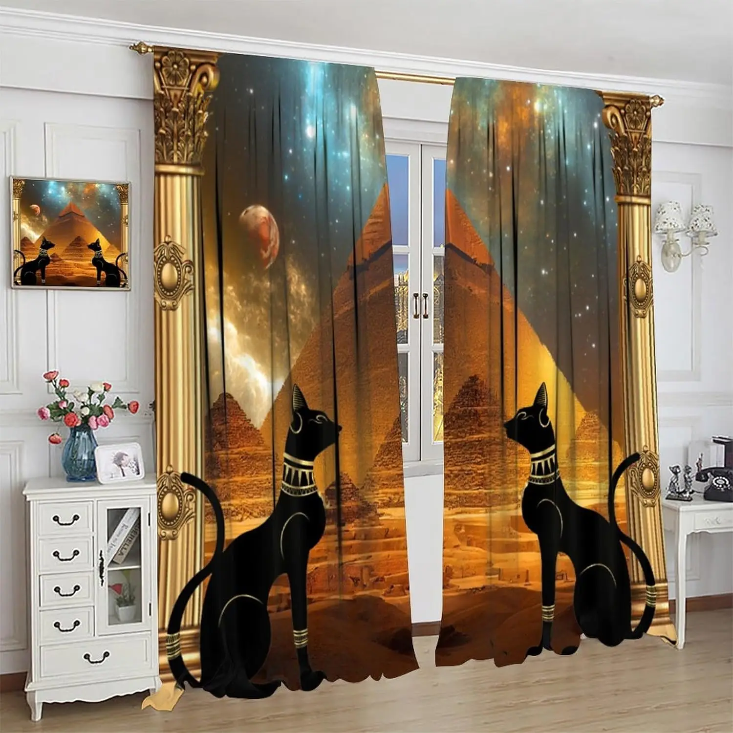 Mysterious Egyptian Curtains, Ancient Egyptian Black Cat Mythology Pyramid Dreamy Starry Sky Moon Print Window Treatments for
Mysterious Egyptian Curtains, Ancient Egyptian Black Cat Mythology Pyramid Dreamy Starry Sky Moon Print Window Treatments for