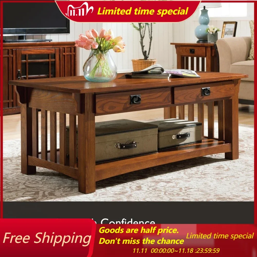 Coffee Table for Living Room, Two Drawers and Shelf, Made with Solid Wood, Medium Oak Finish
Coffee Table for Living Room, Two Drawers and Shelf, Made with Solid Wood, Medium Oak Finish